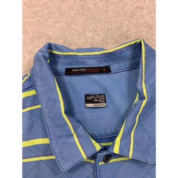 Tiger Woods Nike Fit Dry Striped Short Sleeve Polo Shirt‎ (Men's XXL) Blue - Picture 4 of 11